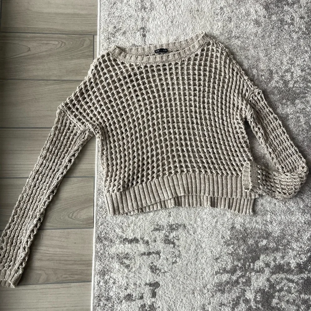 EXPRESS | Tan Open Knit Crochet Long Sleeve
Sweater - Picture 6 of 9